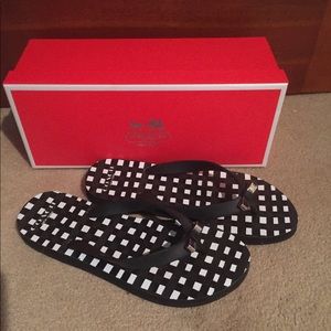 Coach Black & White Gingham Flip Flops